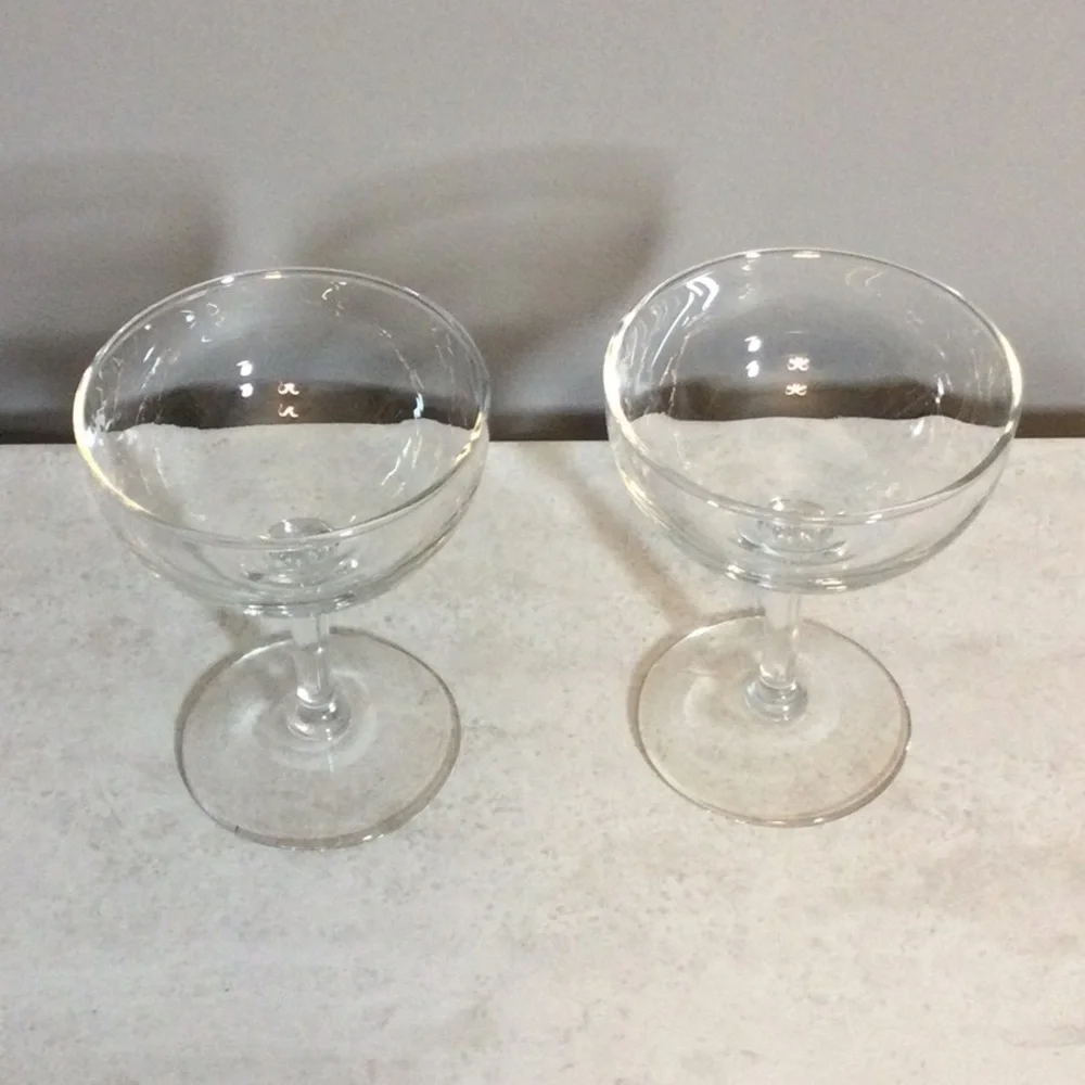 Bride & Groom Etched Coupe Glasses - Clear Wedding Toasting Set (2)